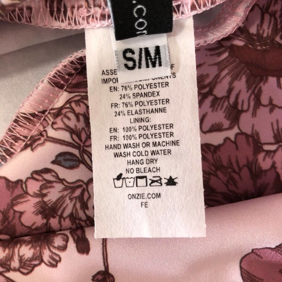 New Onzie Pink Floral Leggings Womens Small Medium High Rise Blush - Picture 6 of 7